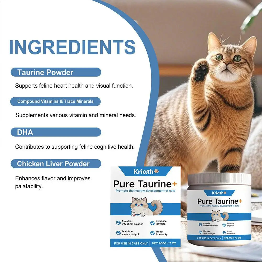Taurine Powder Supplement for Cats – Heart, Vision & Immune Support (200g) | Ships from CN