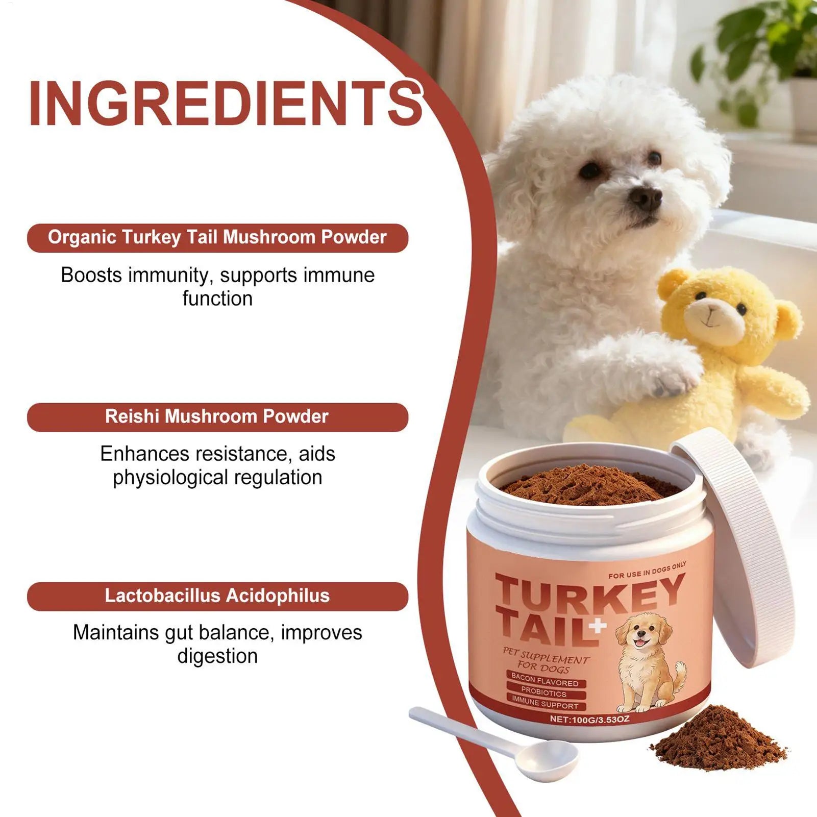 Yunzhi Turkey Tail Mushroom Powder for Cats & Dogs – 100g Immune Support Supplement