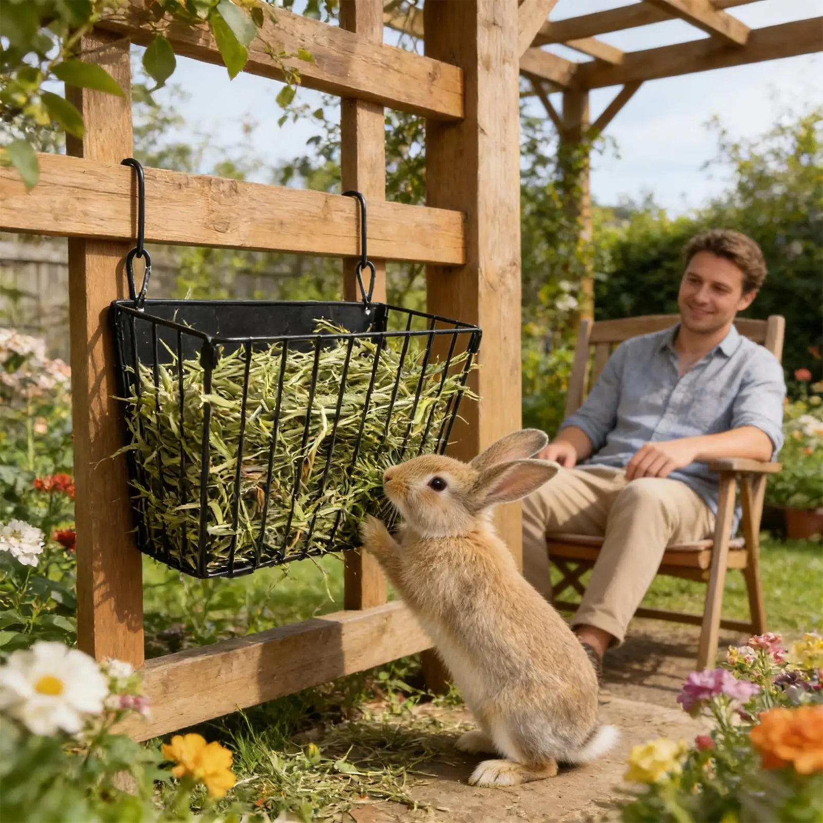Wall-Mount Foldable Metal Hay Feeder for Rabbits