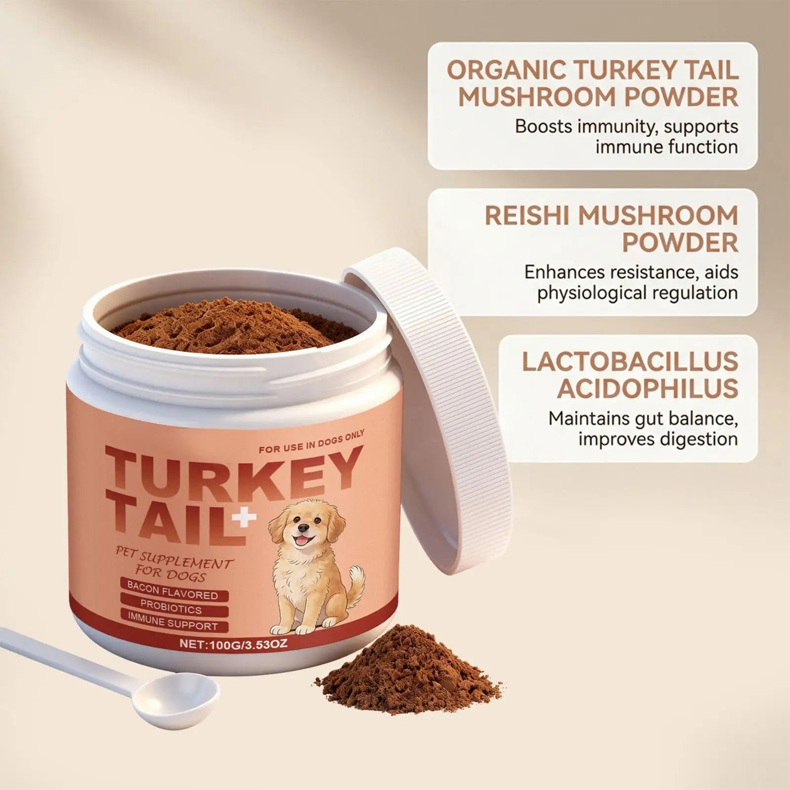 Yunzhi Turkey Tail Mushroom Powder for Cats & Dogs – 100g Immune Support Supplement