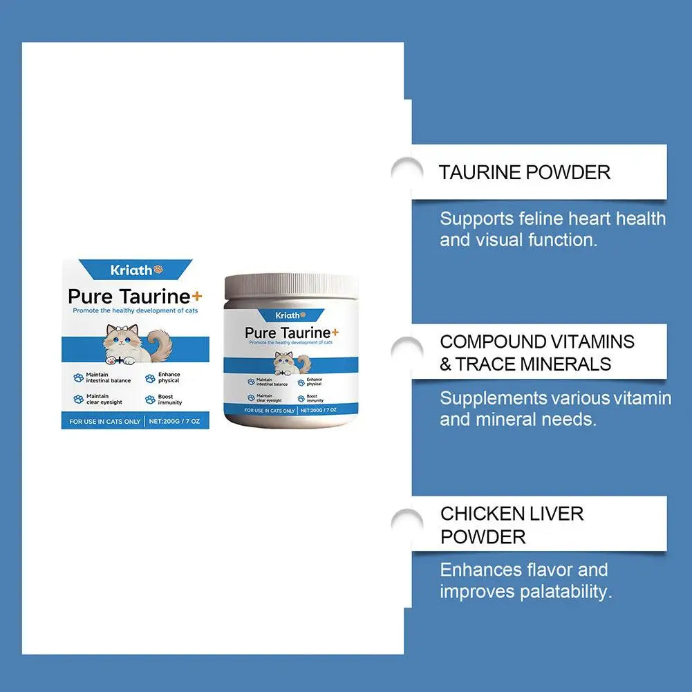 Taurine Powder Supplement for Cats – Heart, Vision & Immune Support (200g) | Ships from CN